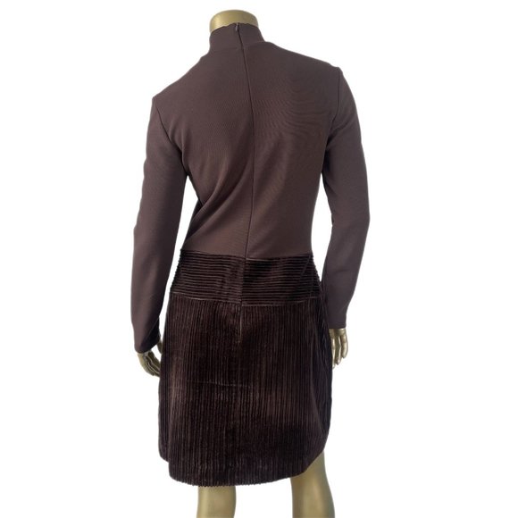 Y2K VINTAGE A.B.S MOCK NECK RIBBED CORDUROY BELTED  LONG SLEEVE DRESS SIZE - Picture 3 of 6